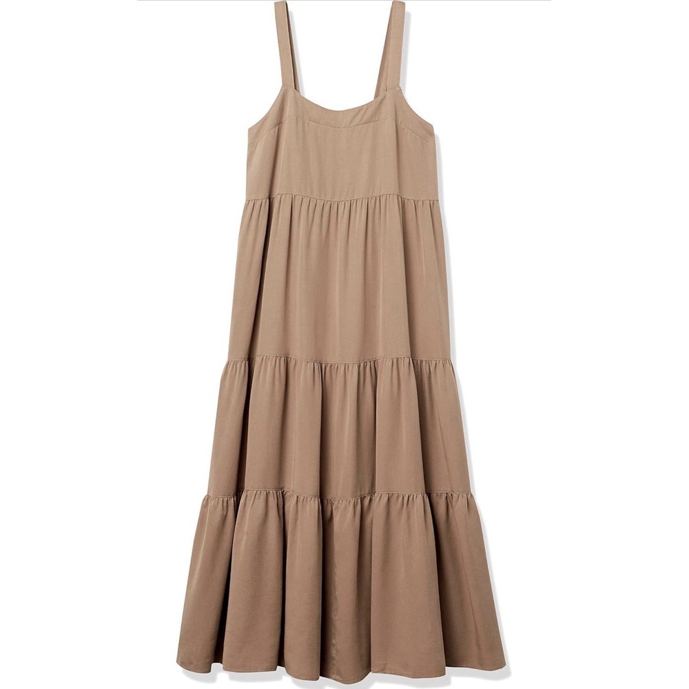 The Drop Womens Britt Tiered Maxi Tent Dress Medium Mushroom Brown Pockets